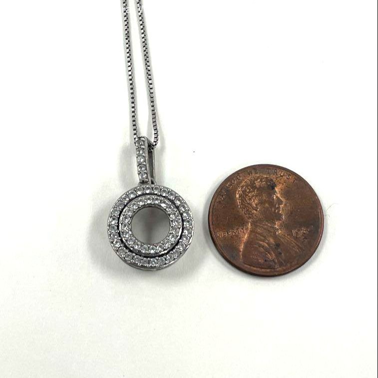 Sterling Silver 19″ White Sapphire Halo Open Center Pendant Necklace, 4.00g
