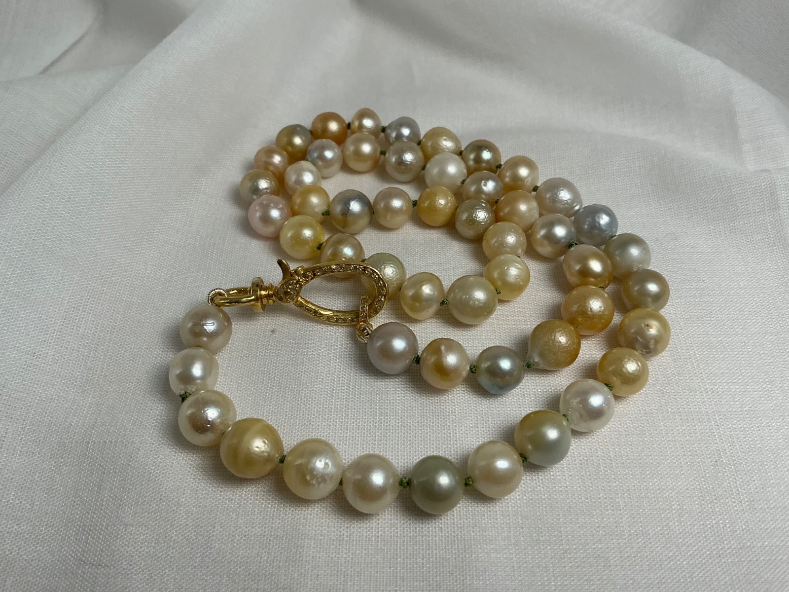 South Sea Pearl Necklace | 8 to 10mm | Sterling Diamond Clasp
