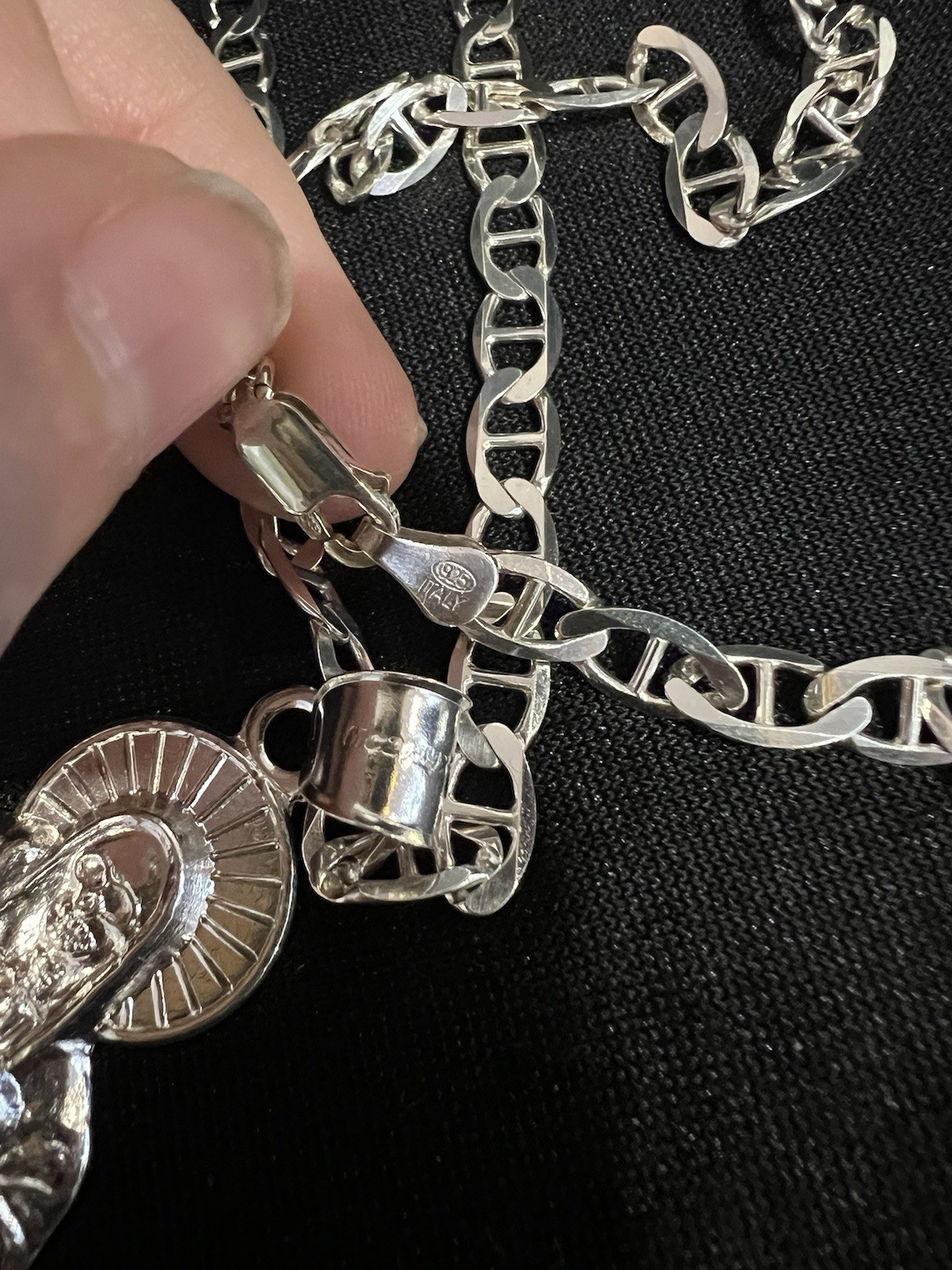 925 Sterling Silver Men Lady Santa Muerte Big Grim Reaper Mariner Chain 22 26 30