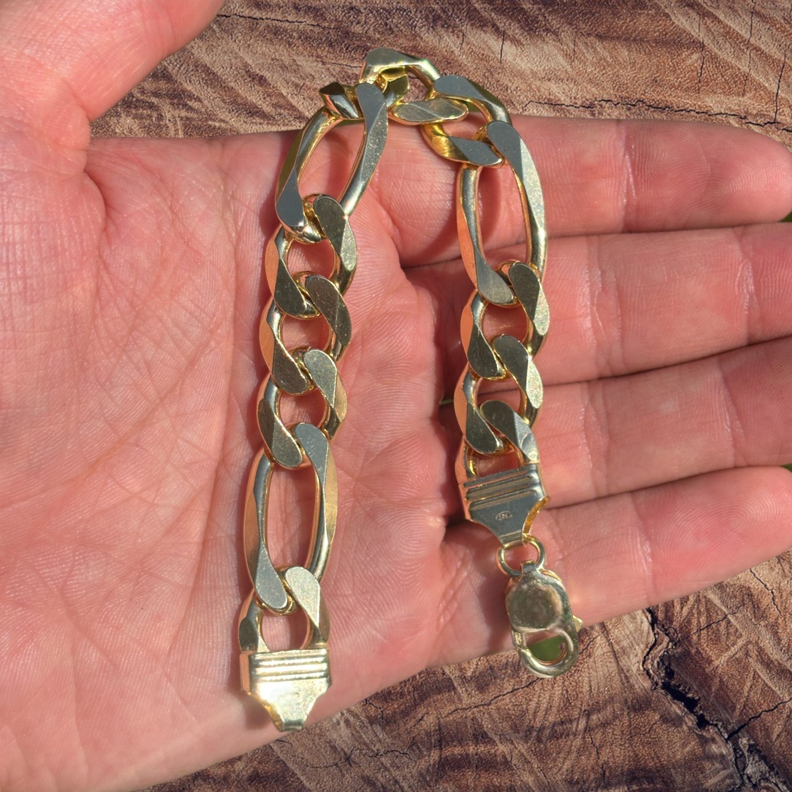 13mm Figaro Bracelet – 925 Sterling Silver or 14k Gold Vermeil Made in Italy