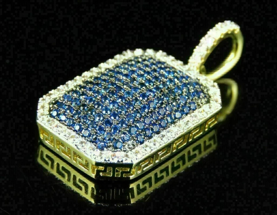 3Ct Round Blue Sapphire Diamond Pendant Necklace With Chain 14k Yellow Gold Fn