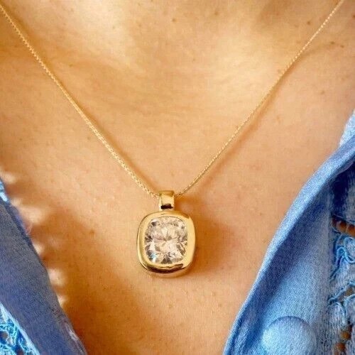 2Ct Round Cut Lab Created Diamond Bezel Solitaire Pendant 14K Yellow Gold Plated