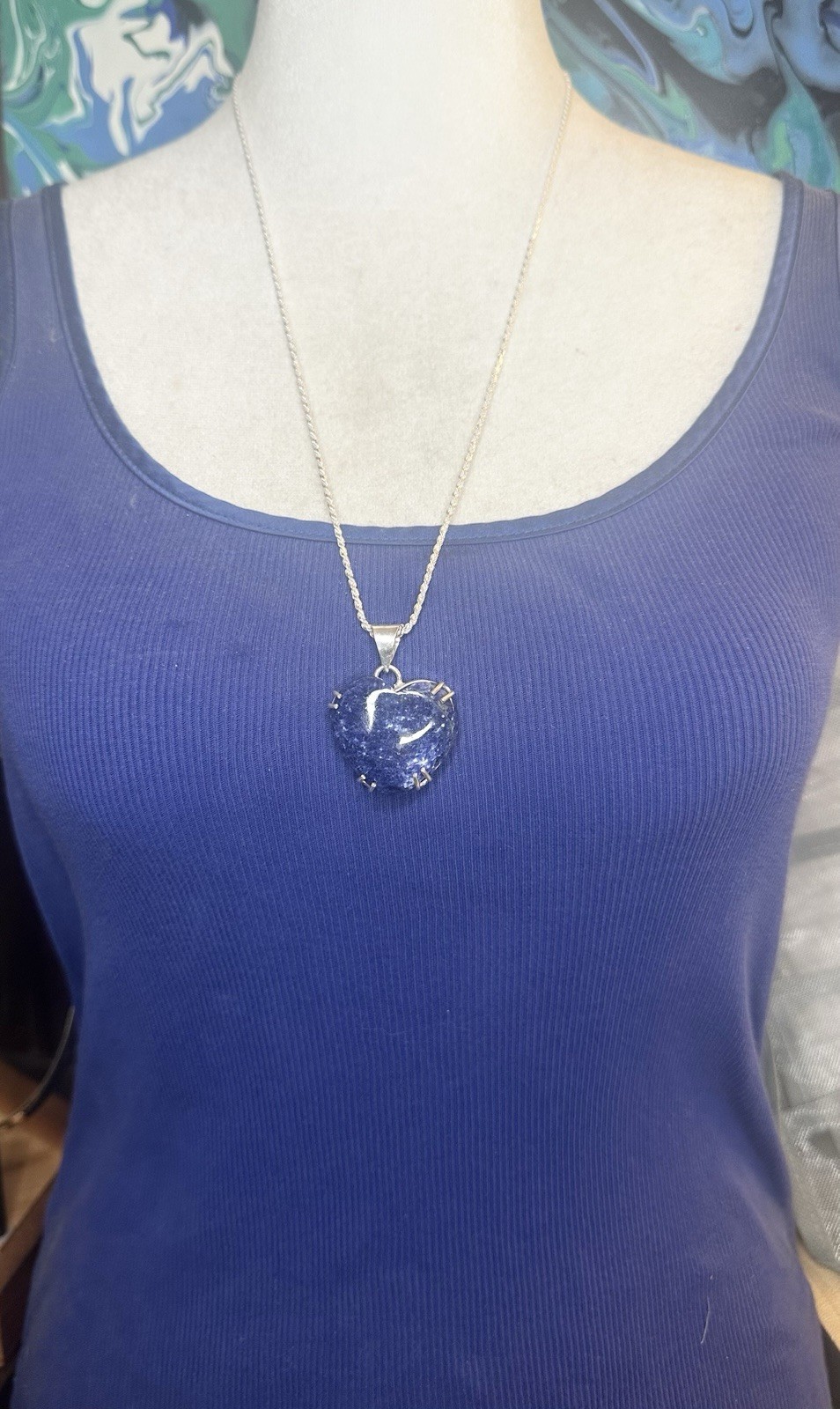Lovely Lapis Lazuli 925 Sterling Silver Heart Pendant Necklace 24 Inch