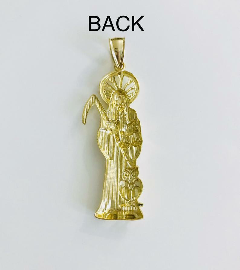 10K Solid Gold Grim Reaper Pendant, 3.34″ 10K Gold Santa Muerte Pendant – G120
