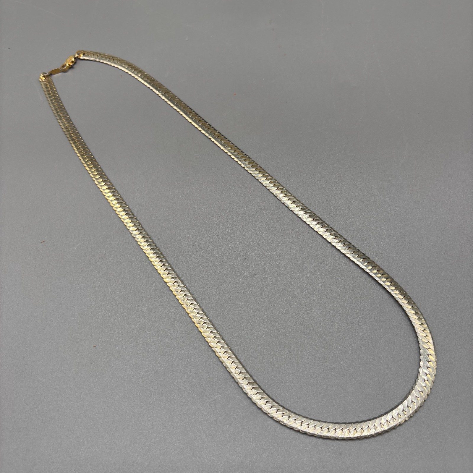 Vintage 18K GP Herringbone Chain Necklace 23 Inch 7mm Gold Plated Unisex