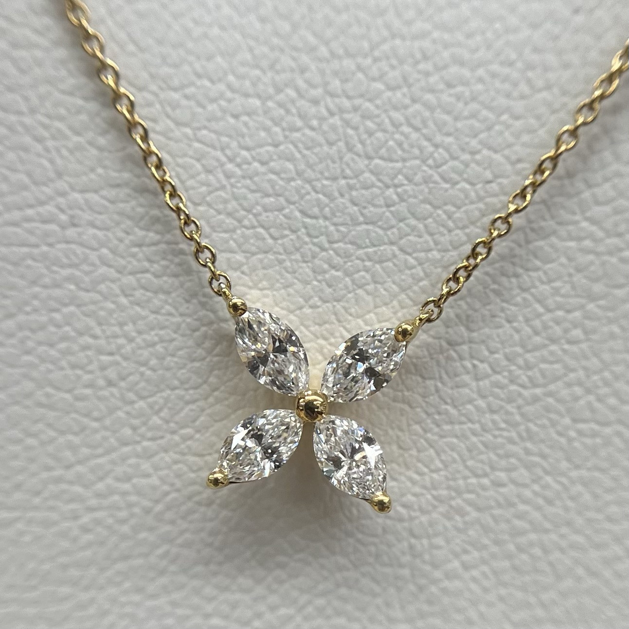 Dainty 0.47cts Marquise Real Diamonds Flower Pendant 18K Yellow Gold Necklace