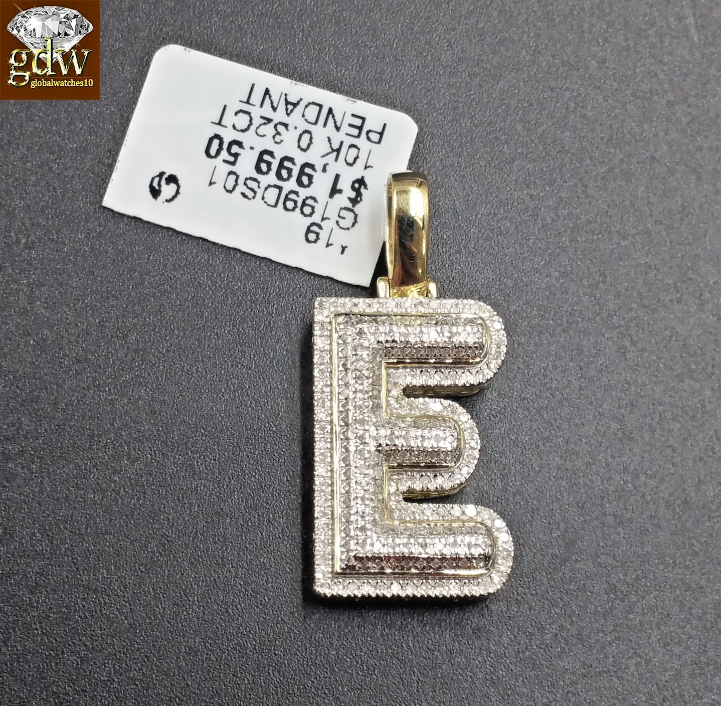 10k Yellow Gold Diamond Bubble Letter A-Z Initial Charm Pendent Real Diamond