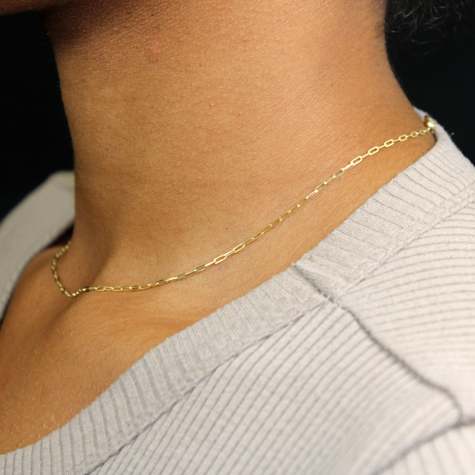 14k Gold Chain 1.5mm Solid Necklace Paper Clip Chain 14″ 16″ 18″ 20″ Fine Fancy