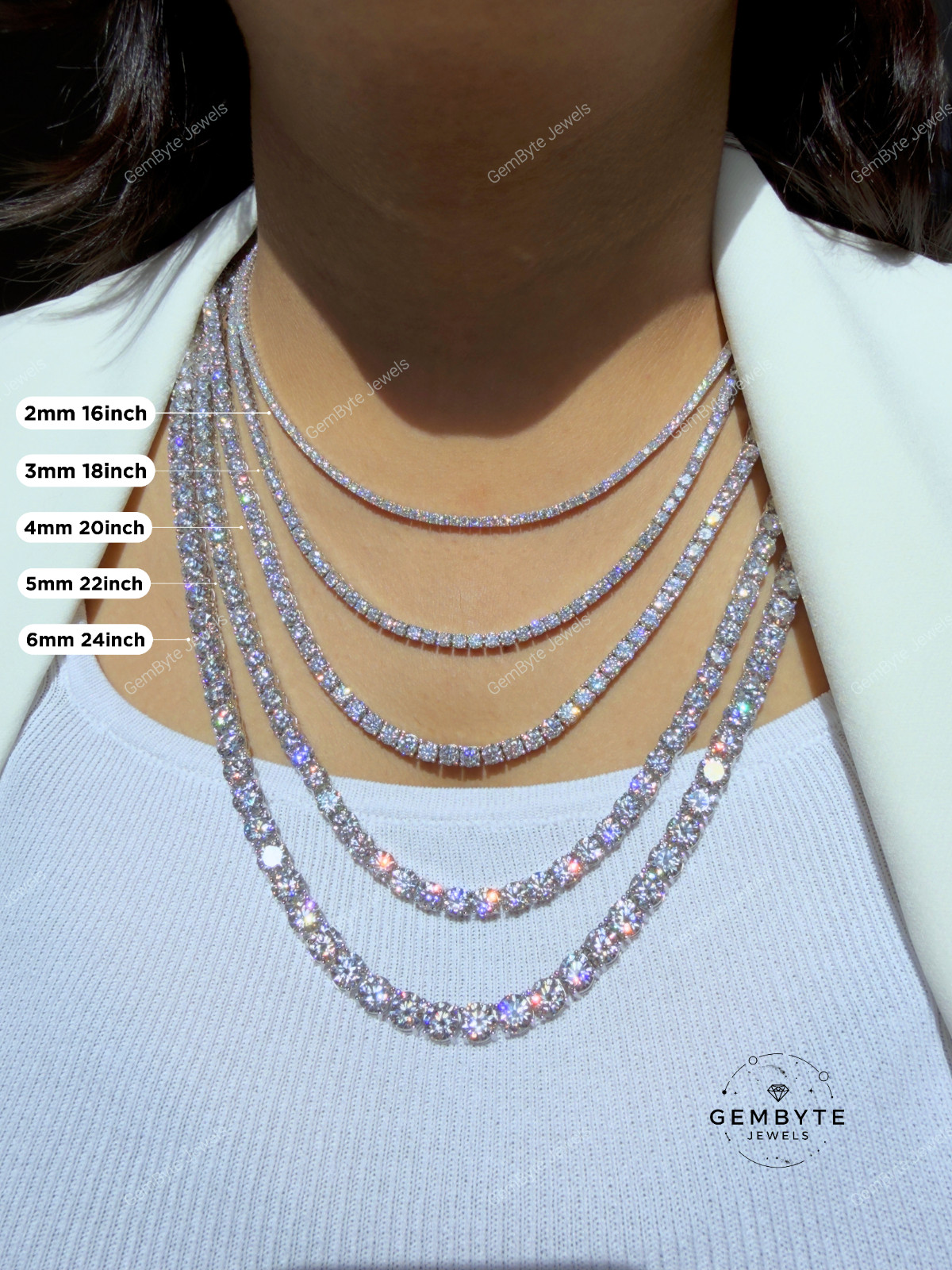 Real Moissanite Tennis Chain 925 Sterling Silver VVS D Color 2mm-6mm Mens Women