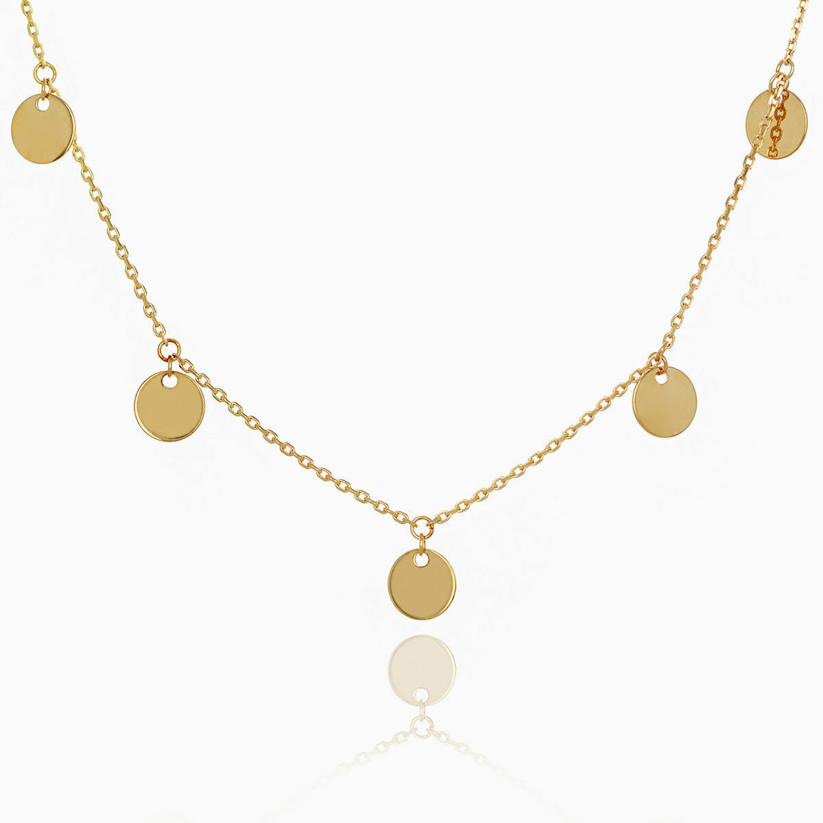 14k Yellow Gold Plated Silver Disc Charm Choker Necklace 18″ Silver Chain
