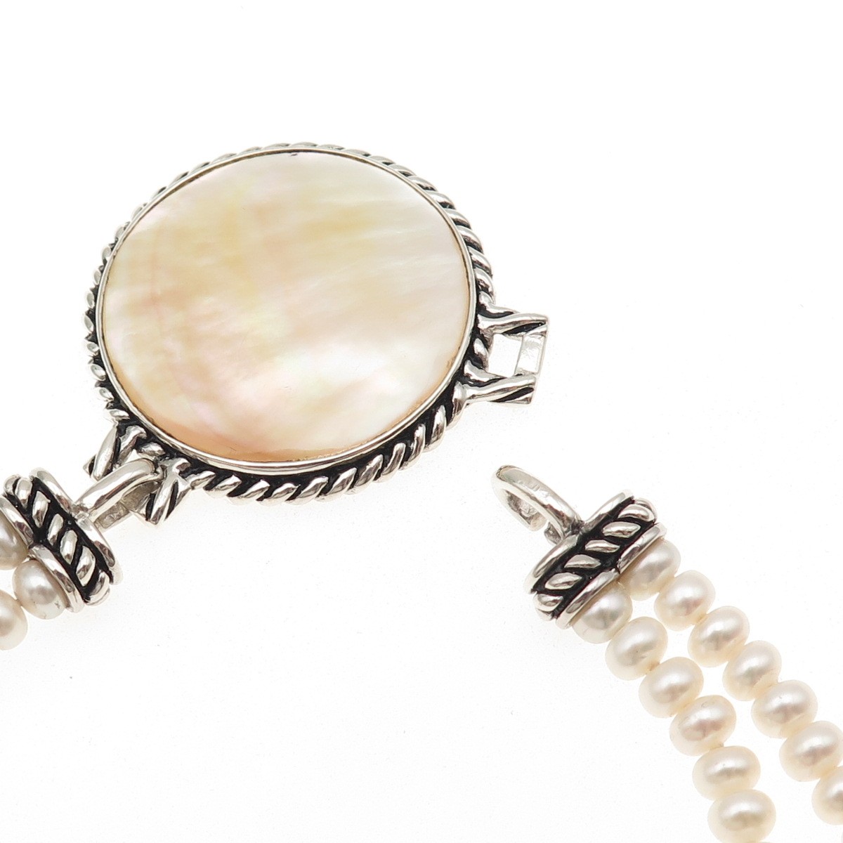 Honora 925 Sterling Silver Real Pearl & MOP Beaded 2-Strand Necklace 16″