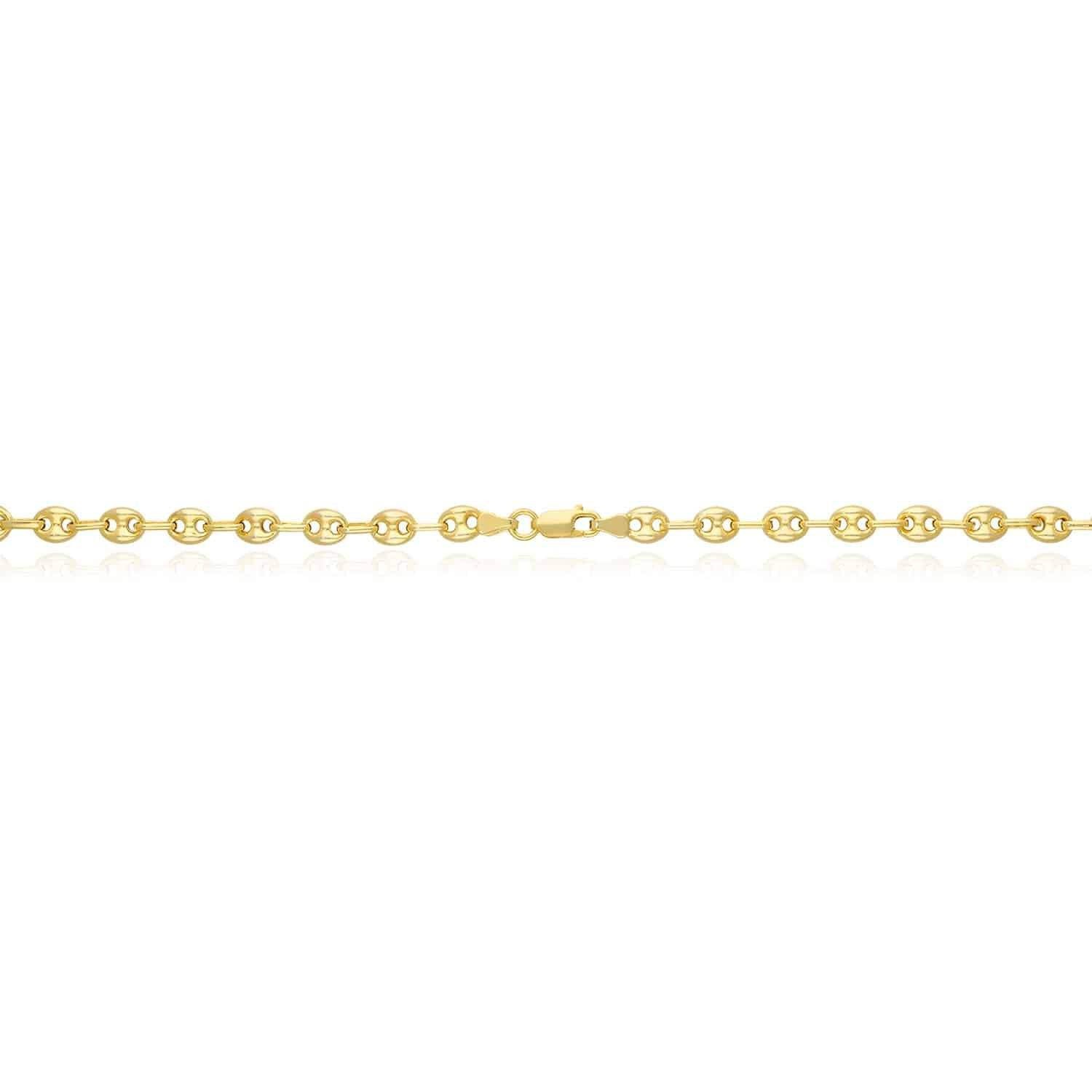 18K Yellow Gold Over Silver Puffed Anchor Mariner Graduated Necklace 17″
