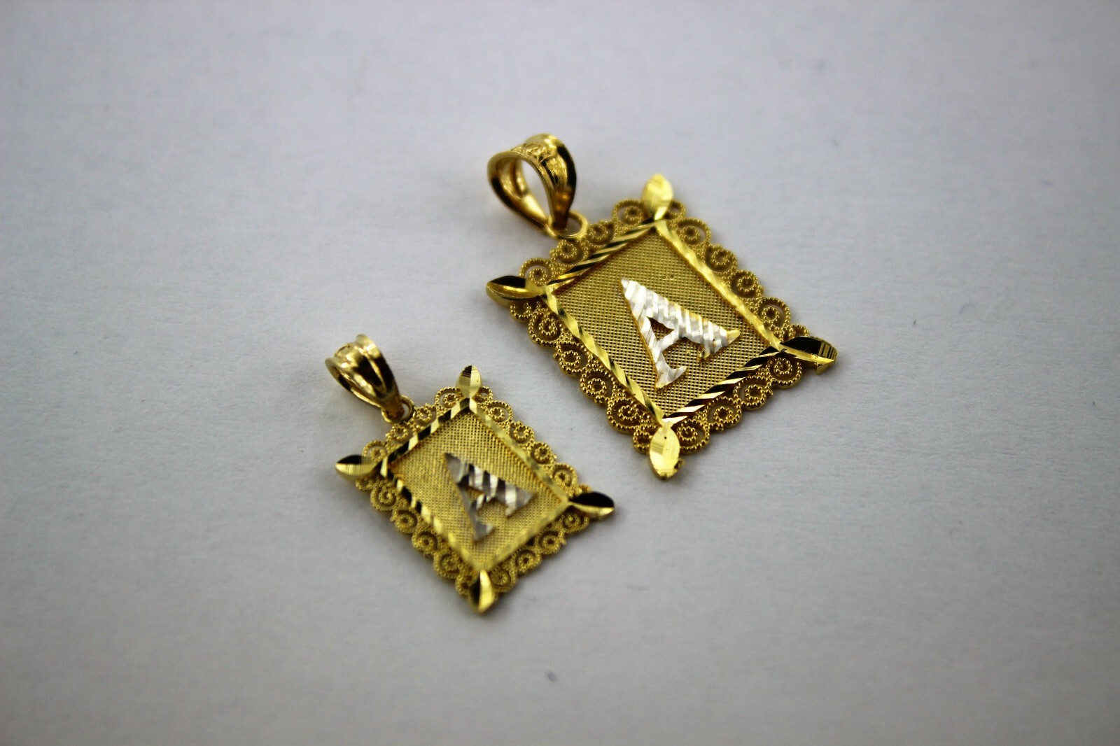 10K Gold Initial Pendant Charm Alphabet Plate Diamond Cut Boys Men Boys 2 Sizes
