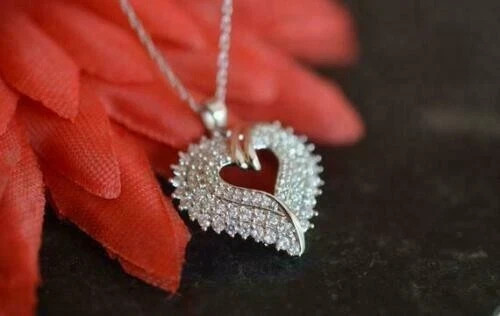1.50Ct Round Cut Lab Created Moissanite Heart Love Pendant 14K White Gold Plated