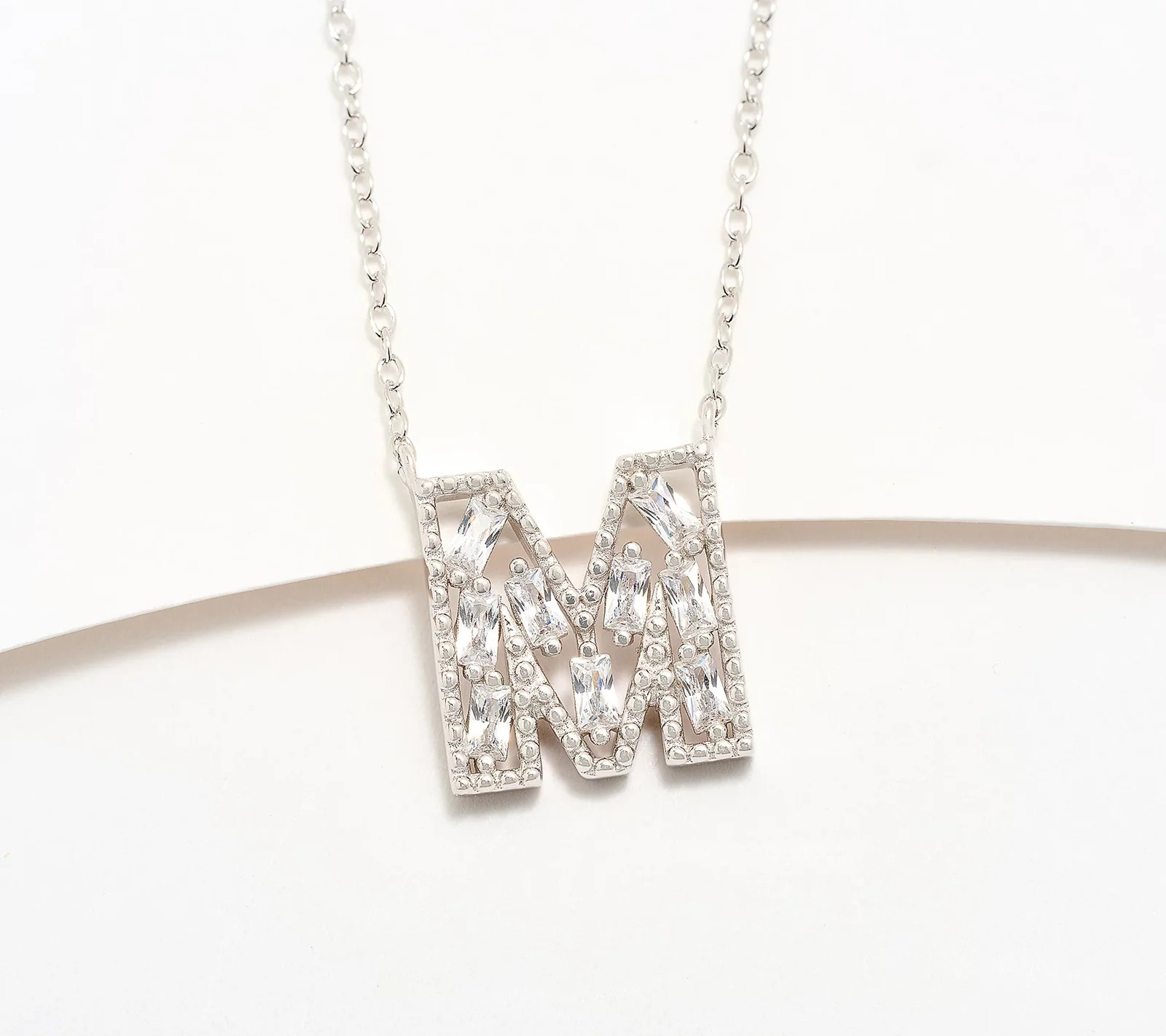 Diamonique Sterling Silver Pave Initial “M” Necklace