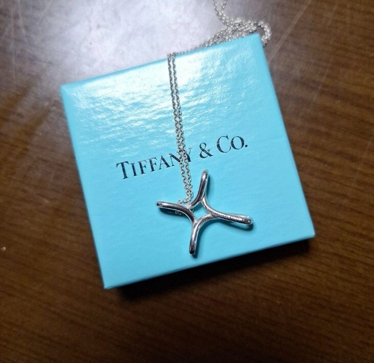 Auth Tiffany & Co.Silver 925 Infinity Cross Necklace W/Original Box From Japan