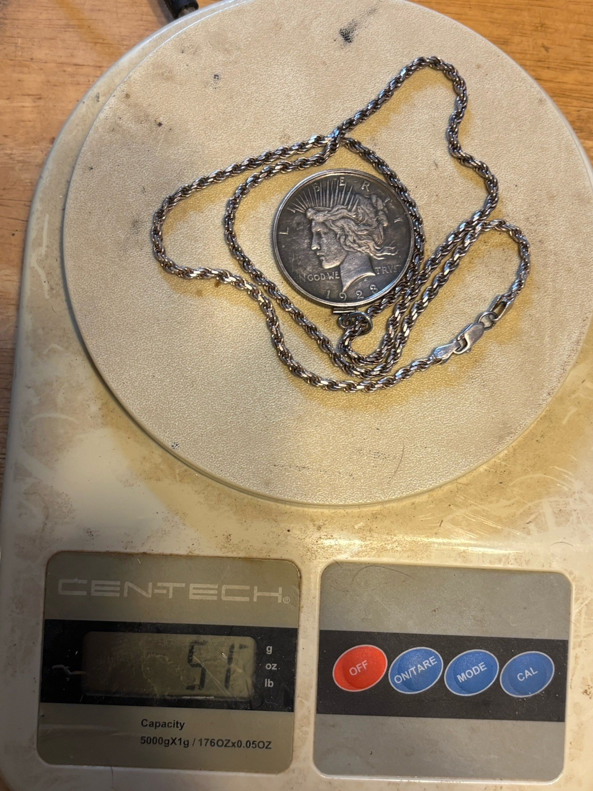 1923 Peace Silver Dollar Coin Pendant & Necklace (925 Sterling) Authentic! 51g