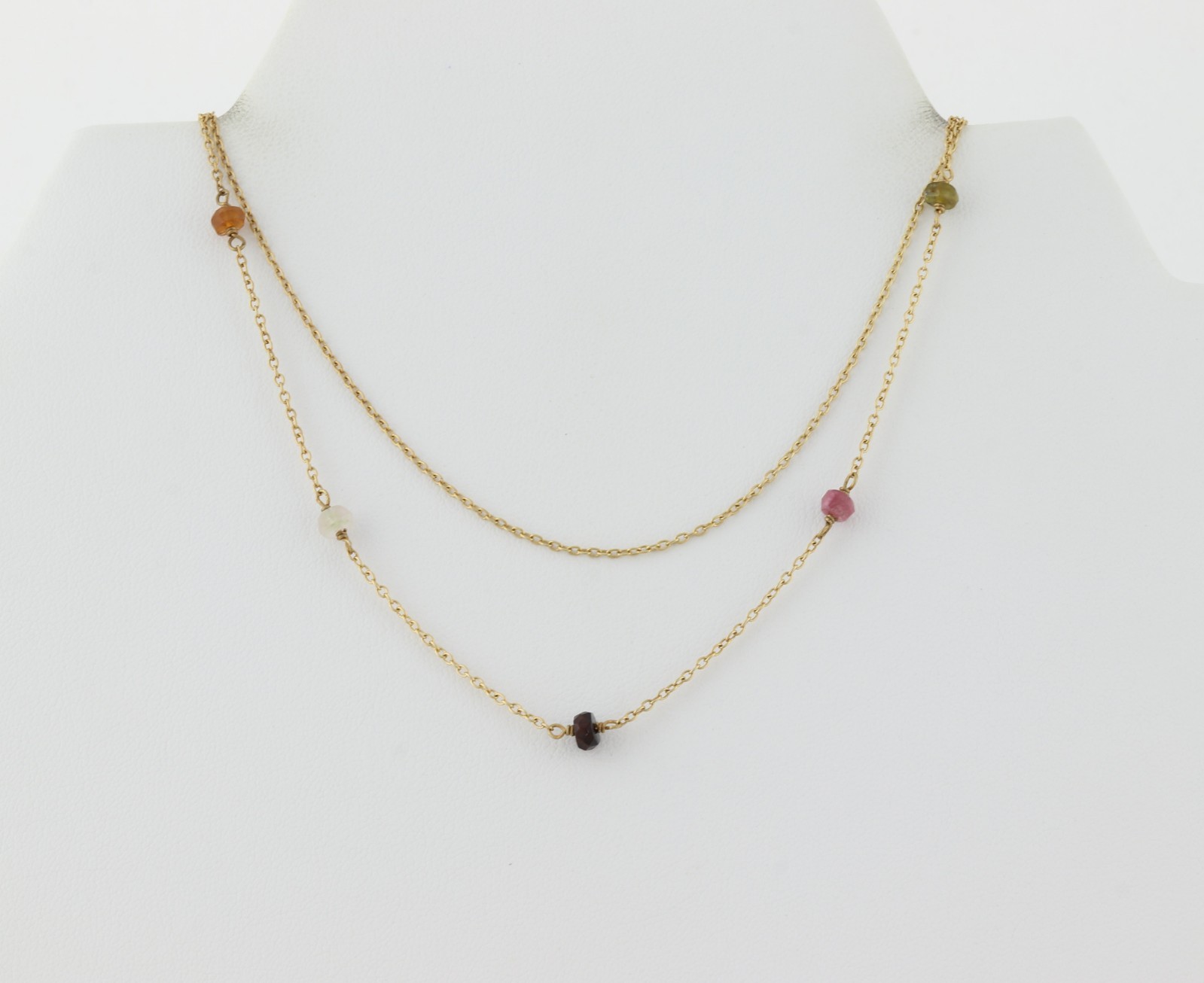 18k Gold Over Sterling Silver Natural Tourmaline Layered Necklace 15 to 17.5