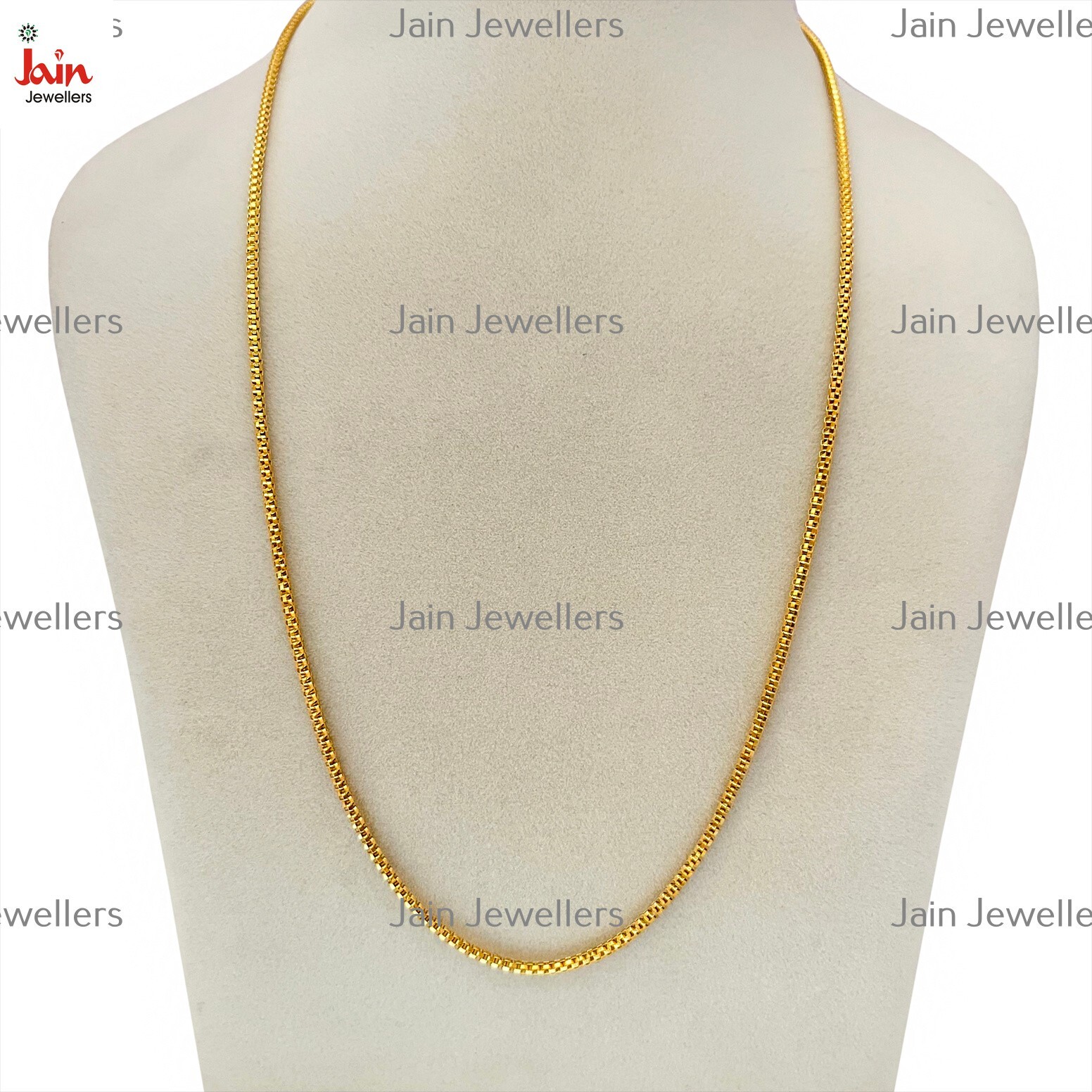 REAL GOLD 18 Kt Yellow Gold Round Box Unisex Necklace Chain Width 2 MM