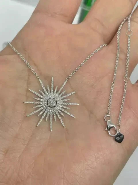 2.00Ct Round Cut VVS1 Starburst Diamond Pendant Free Chain 14K White Gold Finish