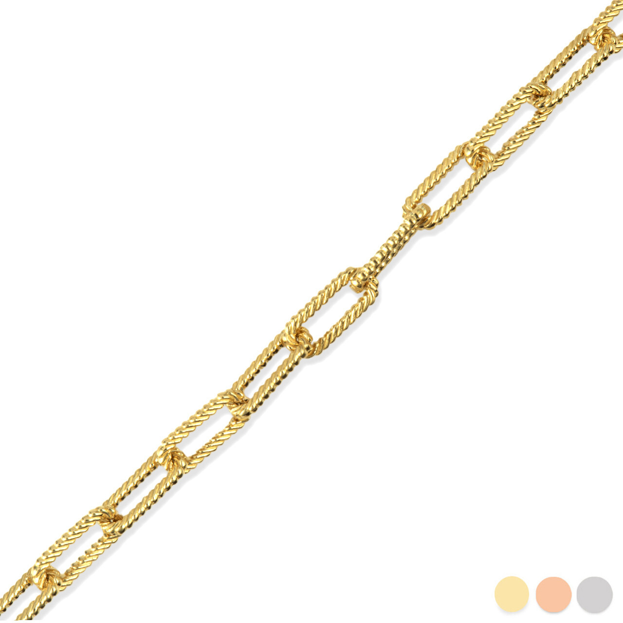 Gold Textured Paperclip Chain Link Necklace (0.37″, 0.15″) (Yellow/Rose/White)
