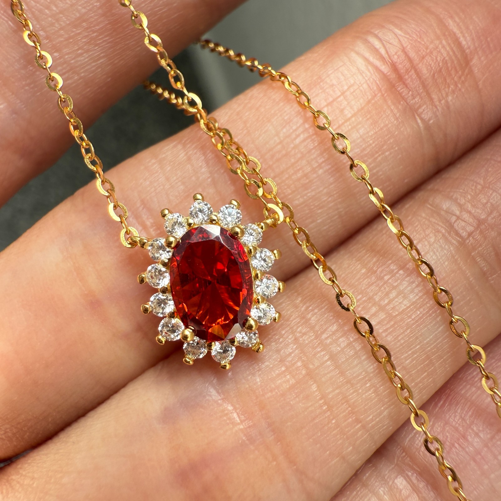 925 Sterling Silver Necklace 7x5mm Natural Garnet Zircon Handmade Flower Chain