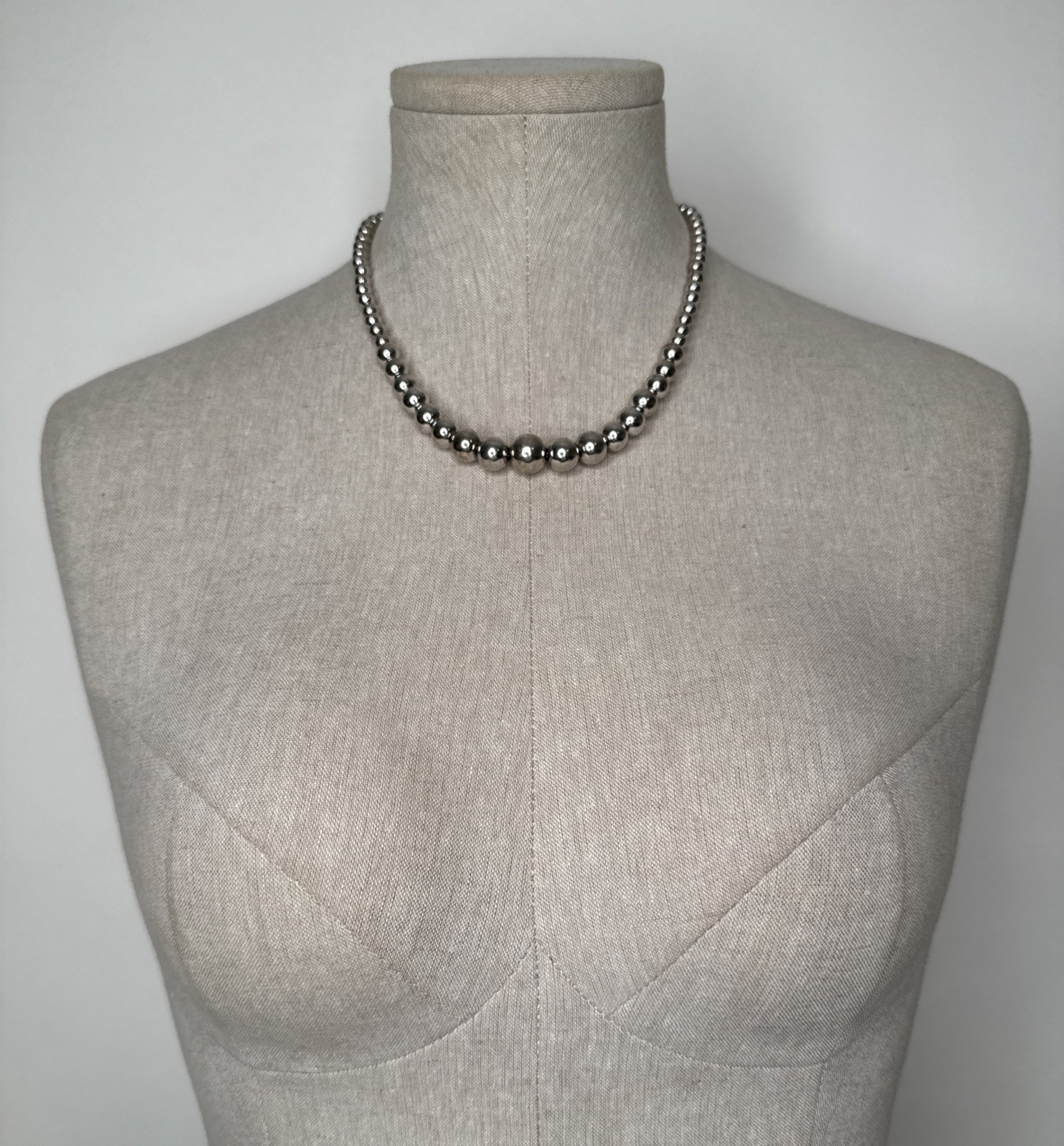 RIC Sterling Silver Graduated Bead Ball Necklace 18″ Italy 925