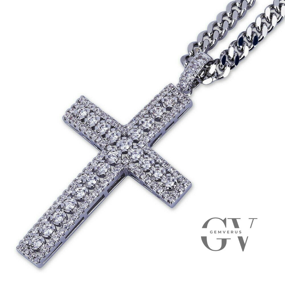 Moissanite Cross Wedding Pendent 2.50 CT Round Cut Solid 14K White Gold For Her