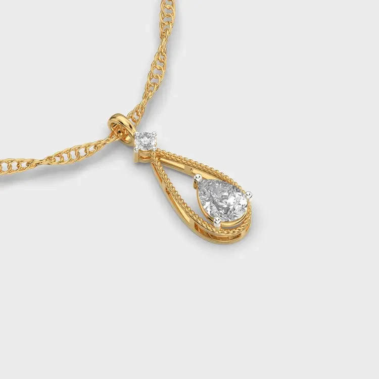 2.00 Ct Rope Teardrop Pear Diamond Pendant (Without Chain) 14k gold plated