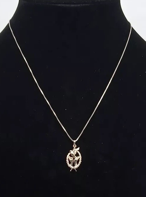 Sterling Silver Small Box Chain Necklace Bird In Hand Pendant 17in Long