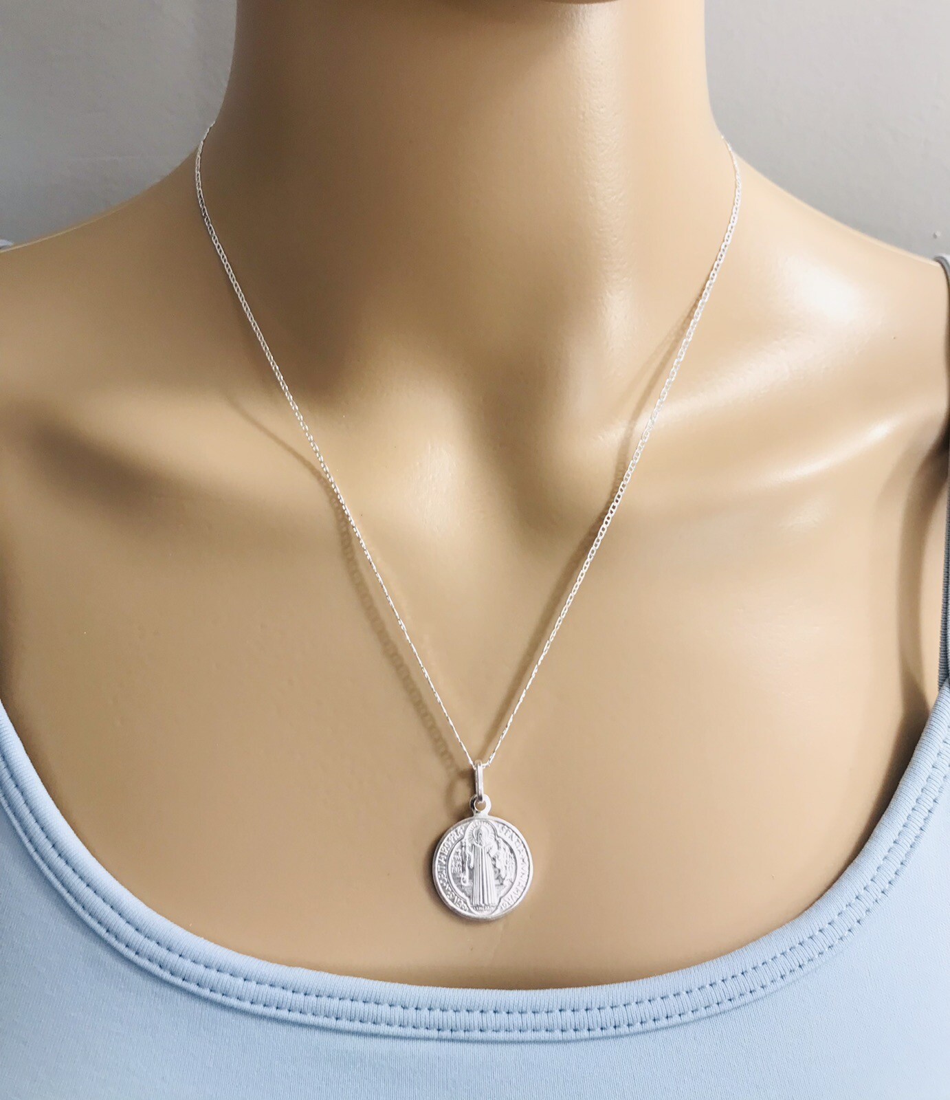 925 Silver Saint Benedict 18mm Pendant Or Necklace Good Luck ,Protection-P158