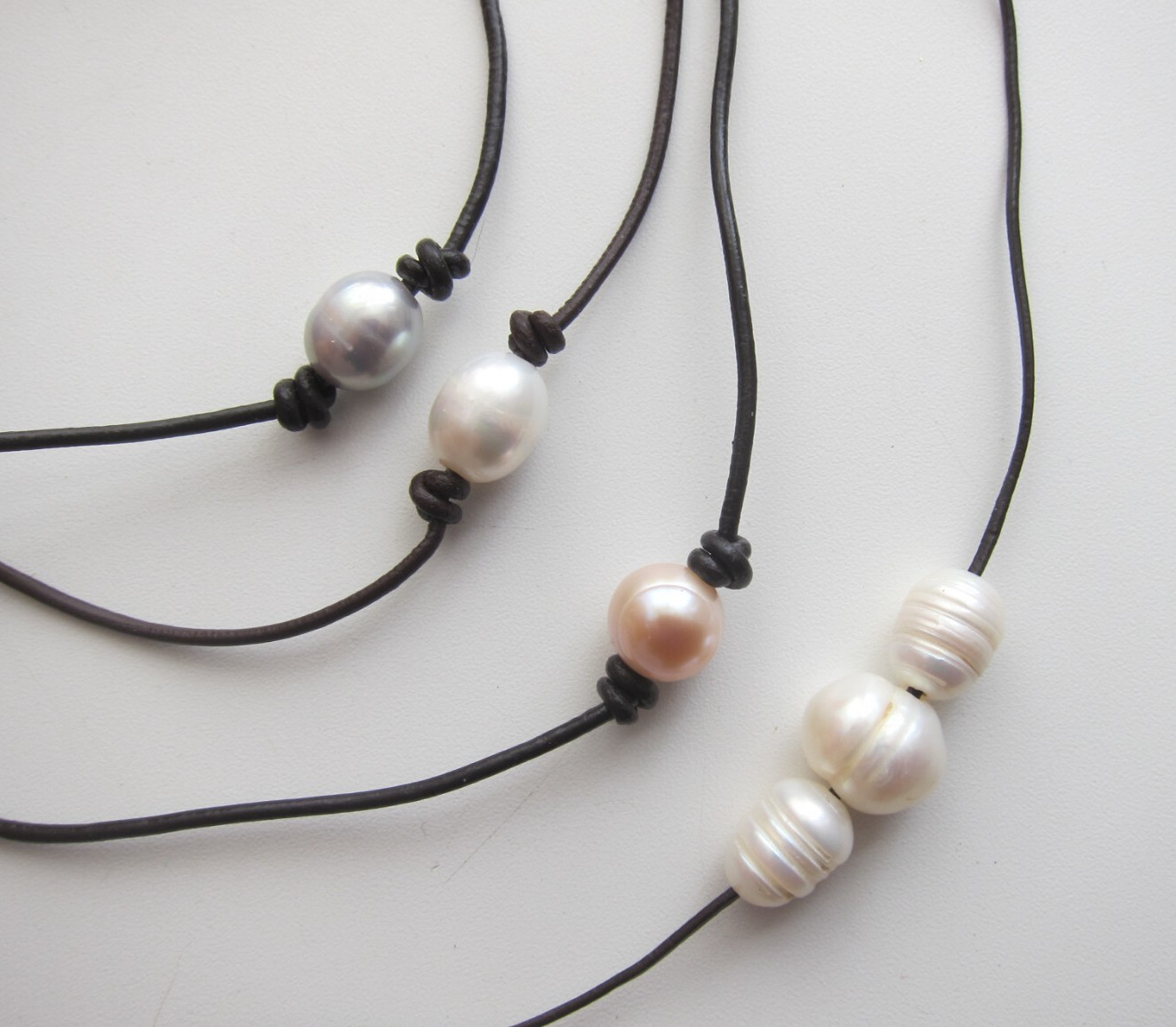Freshwater Cultured Pearl on Leather Cord Necklace – All Occasions. UNISEX.
