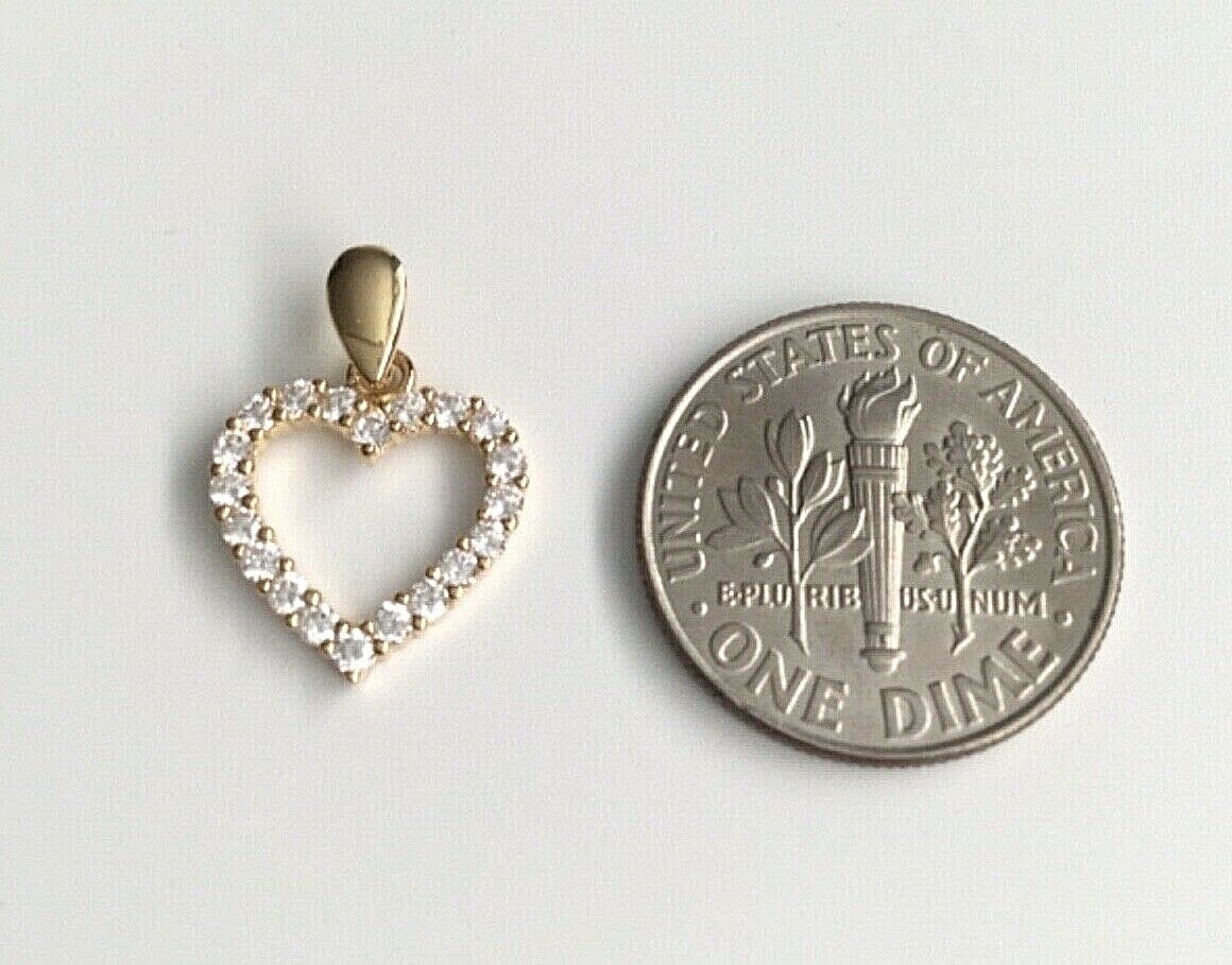 14K SOLID GOLD CZ HEART 16mm x 12mm PENDANT – 14K REAL GOLD HEART CHARM- PT0585