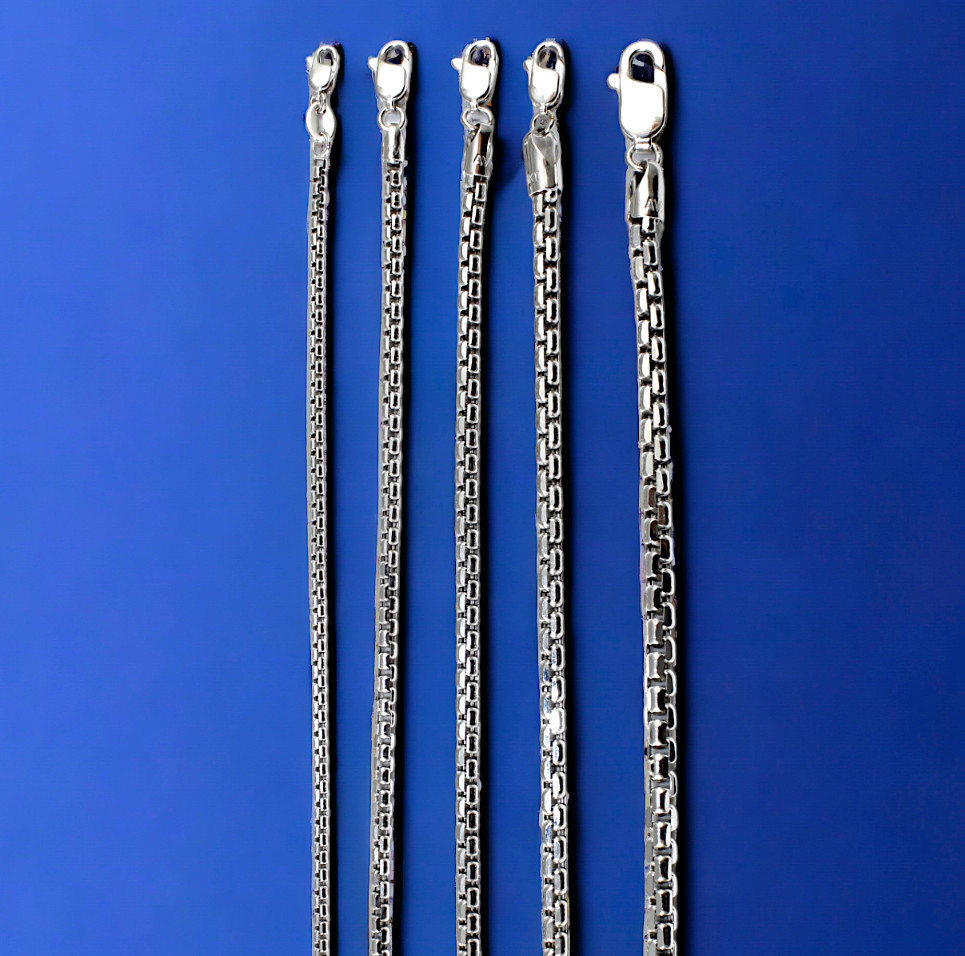 14K White Gold 1.5mm-3.5mm Franco Round Box Chain Necklace All Sizes Real