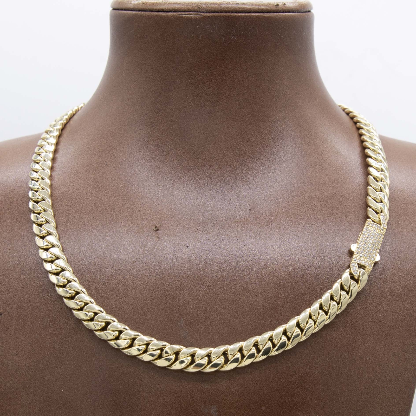 7.5mm Miami Cuban Link Chain Box Lock Necklace Real 14K Yellow Gold 16″