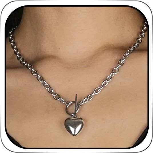 Heart Toggle Necklace Silver Stainless Steel Pendant Choker Charm Necklaces Chun