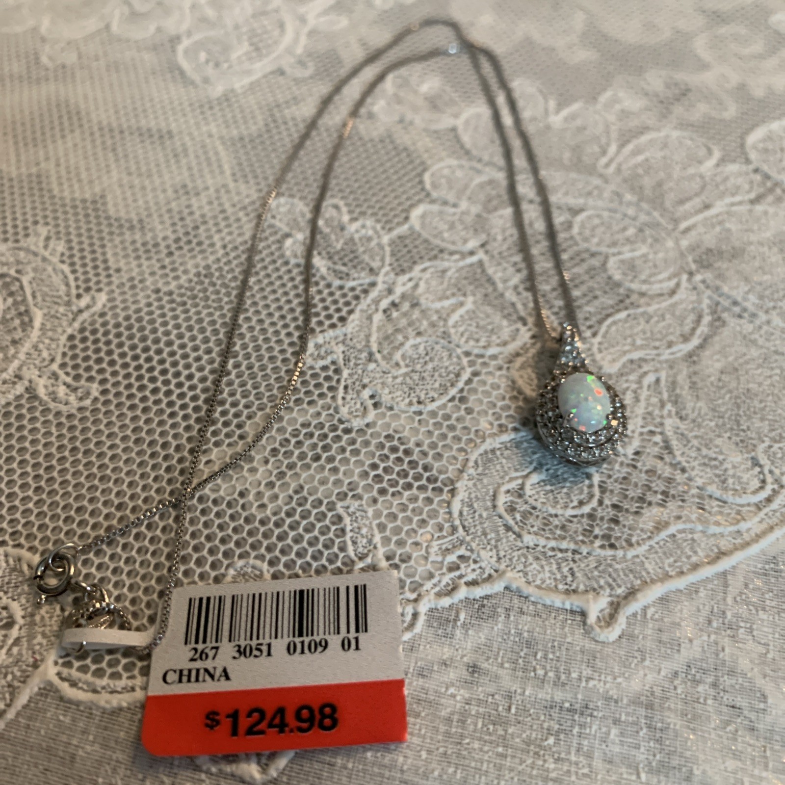 New Opal & White Sapphire Lab Created Sterling Silver 18″ Pendant Necklace
