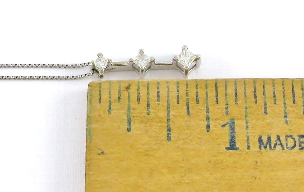 Solid 14K White Gold Graduating 3 Princess Cut .25 CTTW Diamond Necklace