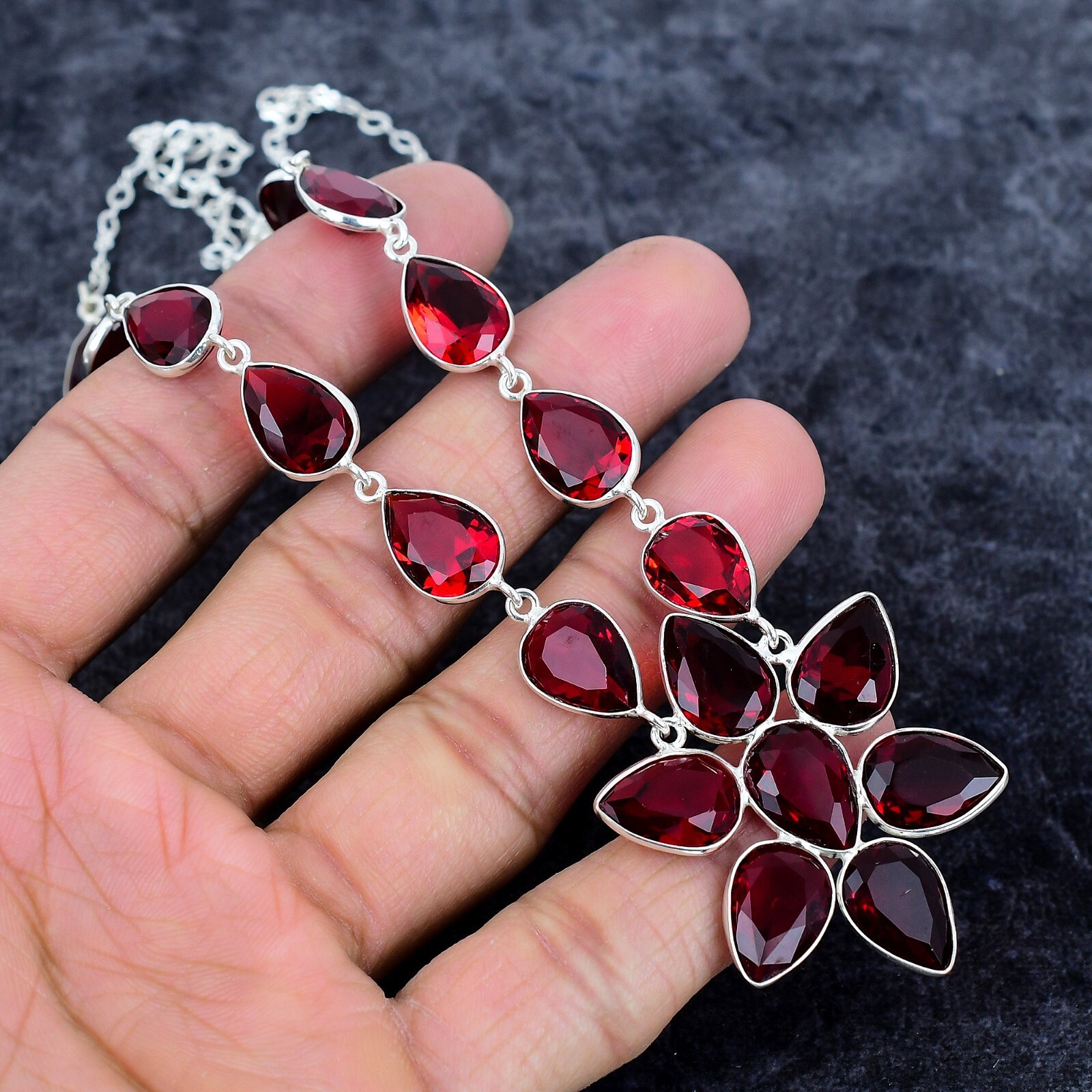 Garnet Gemstone Necklace 925 Sterling Silver Jewelry Ethnic Gift For Her – 18″
