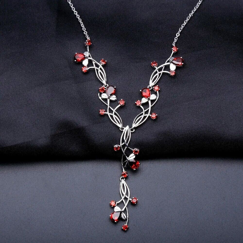 Natural Red Garnet 925 Sterling Silver Handmade Vintage Bridal Wedding Necklace