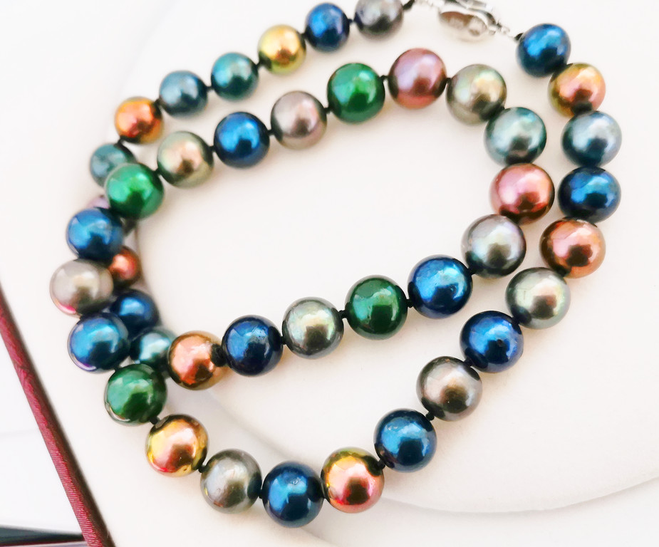 17″10-12mm south sea Tahitian genuine black peacock green multic pearl necklace