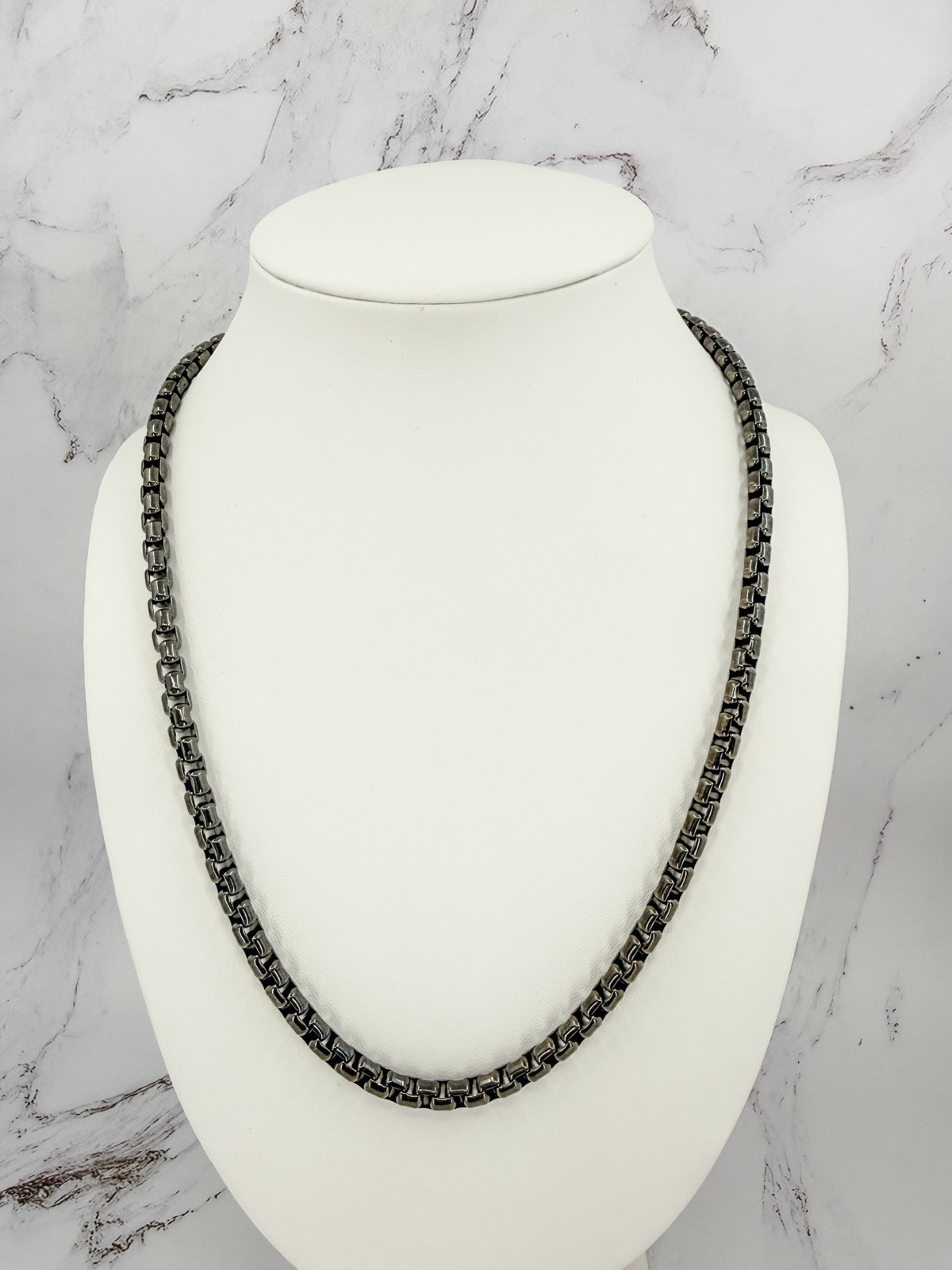 JAI John Hardy Black Sterling Silver Round Box Chain Necklace 20″ 4.7mm 55.15g