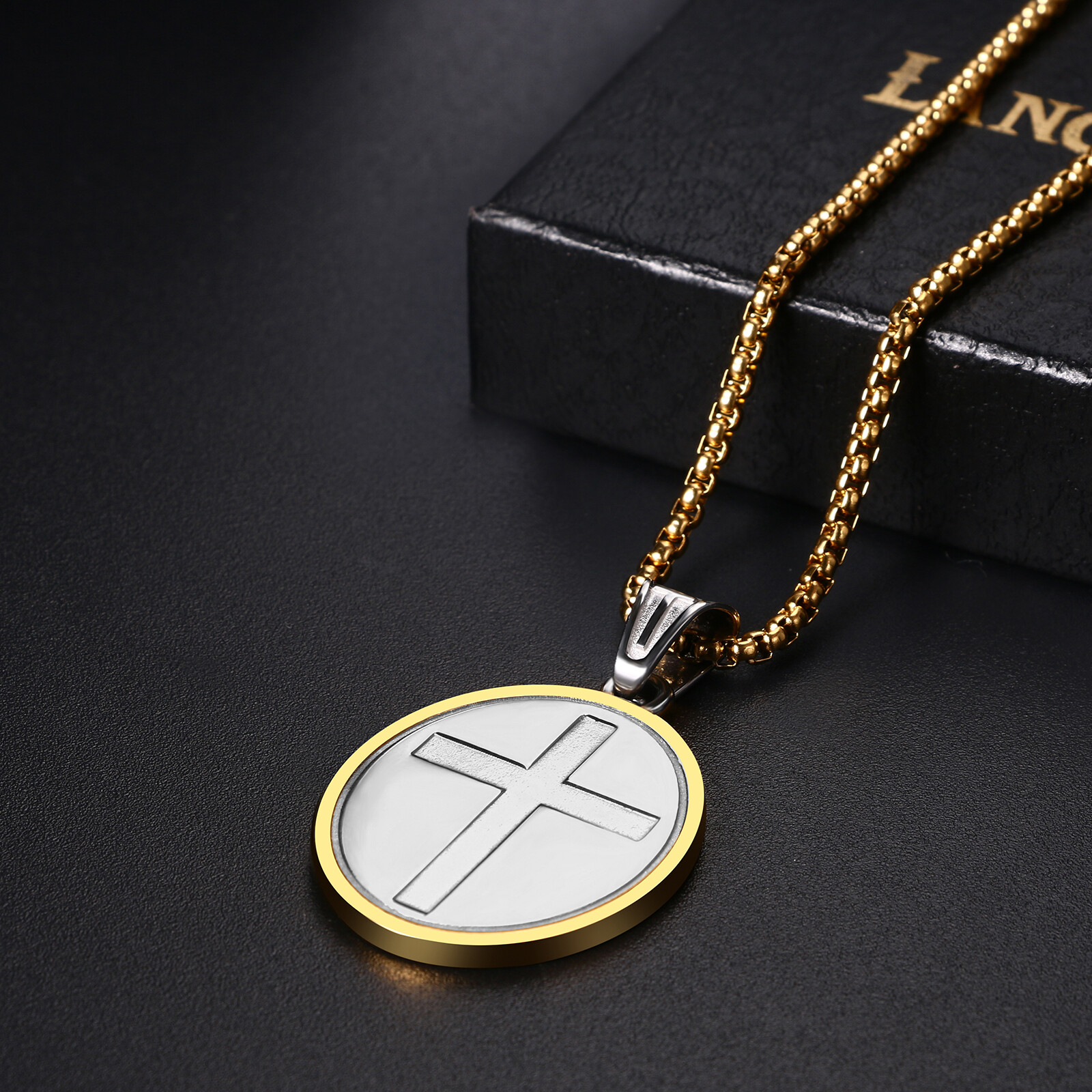 Men Shield Medal Pendant Traveler St Christopher Angel Religious Amulet Necklace