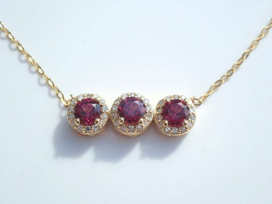 2.70Ct Round Cut Red Ruby Bar Women’s Pendant 14K Yellow Gold Finish Free Chain