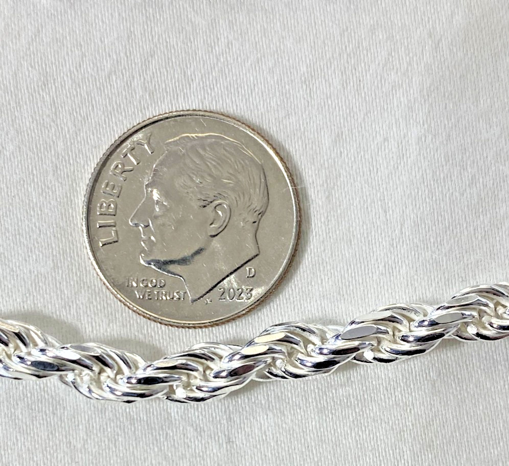 AGI Hallmarked Sterling Silver Heavy Rope Chain Necklace 5mm 30″ Italy 55g