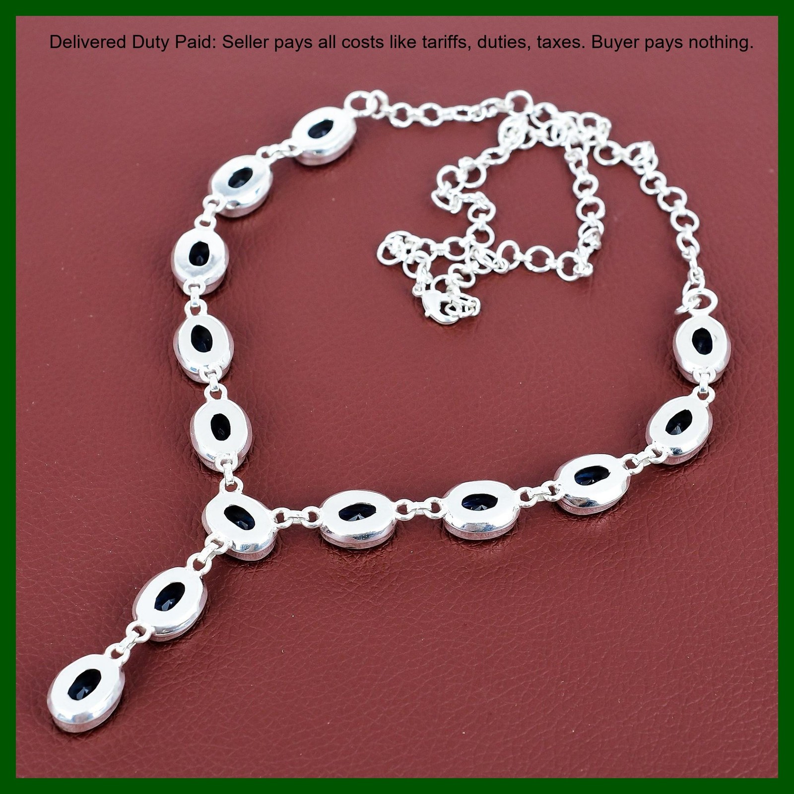 Oval Tanzanite Quartz Gemstone 925 Sterling Silver Boho Sister Chain Necklace