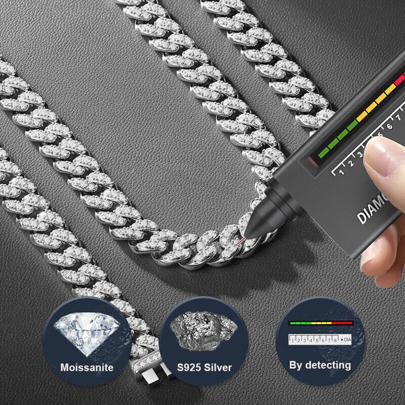 Real 8mm MOISSANITE Miami Cuban Link Chain Necklace Bracelet 925 Sterling Silver