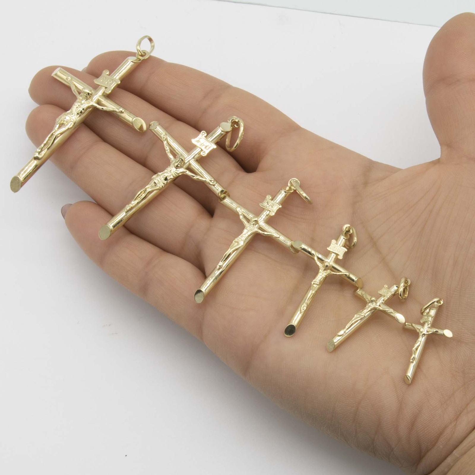 INRI Jesus Crocifix Cross Pendant Real 10K Yellow Gold All Sizes