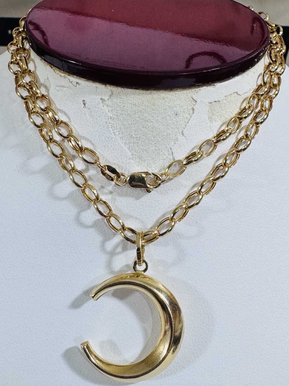 RARE 18K 750 Real Gold Letter C or Half Moon Necklace 19.5/20” Long 3.8mm 6.55g