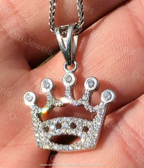 1.00Ct Lab Created Diamond Crown Pendant 14K White Gold Plated Free Chain